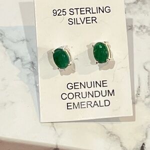 Sterling Silver Emerald 5mmx3mm Stud Earrings